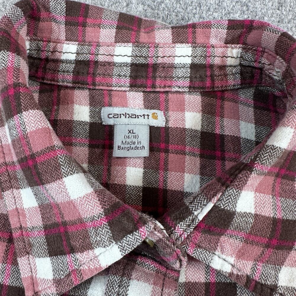 Carhartt Flannel Shirt Womens XL 16/18 Pink Plaid Button Up Workwear Outdoor - Picture 4 of 8